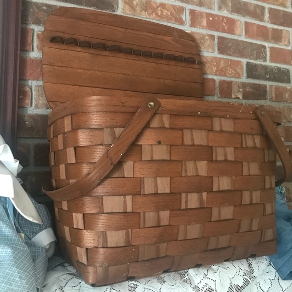 Rare Vintage 1970’s Handmade Wood Wicker Basket - Picture 2 of 8